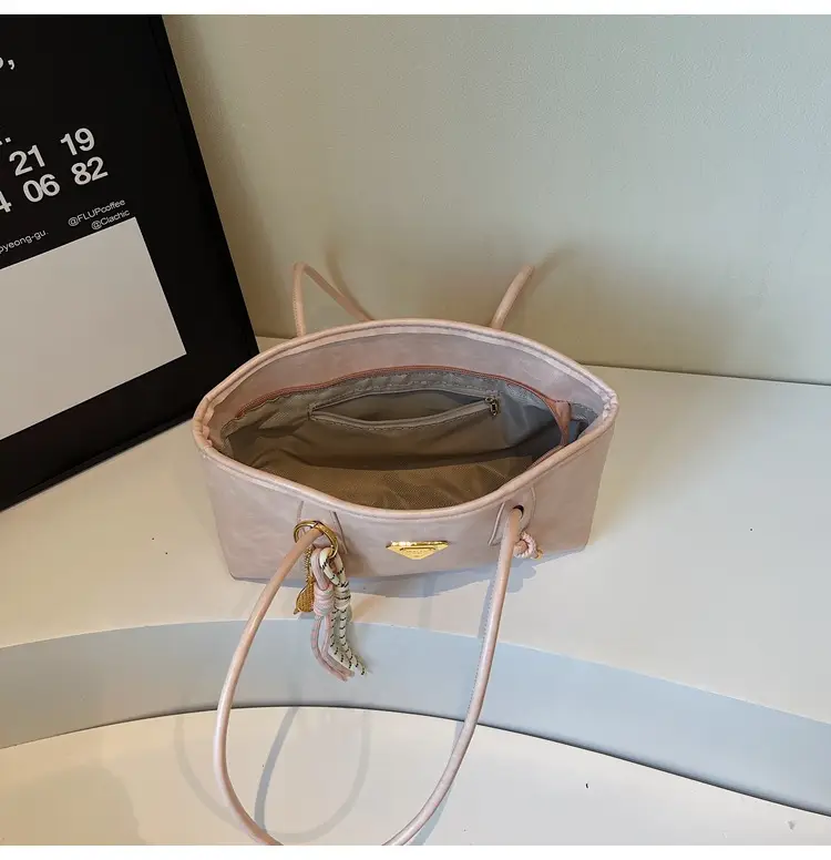 Women's Beige Gold Triangle Handbag with Strap — feature 9