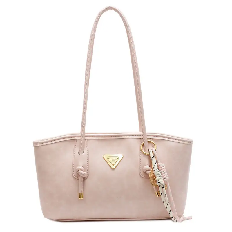 Women's Beige Gold Triangle Handbag with Strap