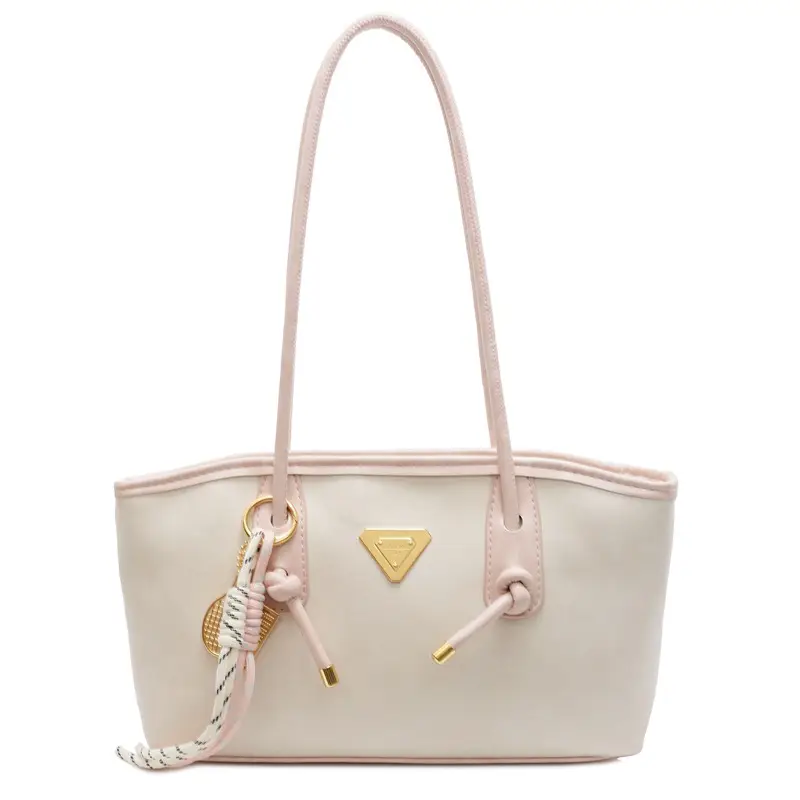Women's Beige Gold Triangle Handbag with Strap
