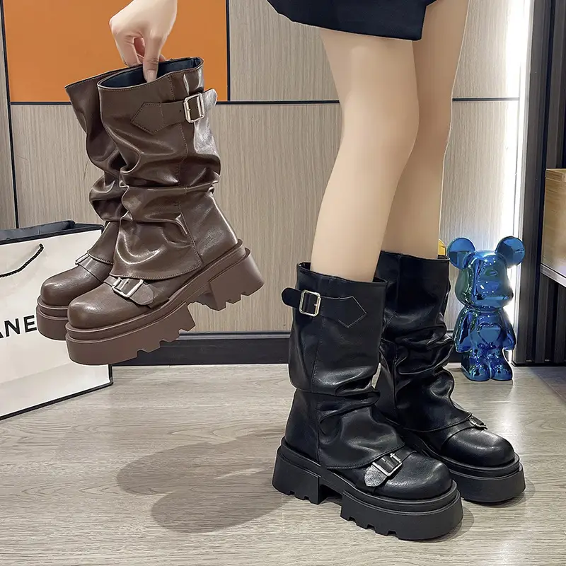 Brown Retro Miffin Boots Women's Thick Bottom Elevated 2025