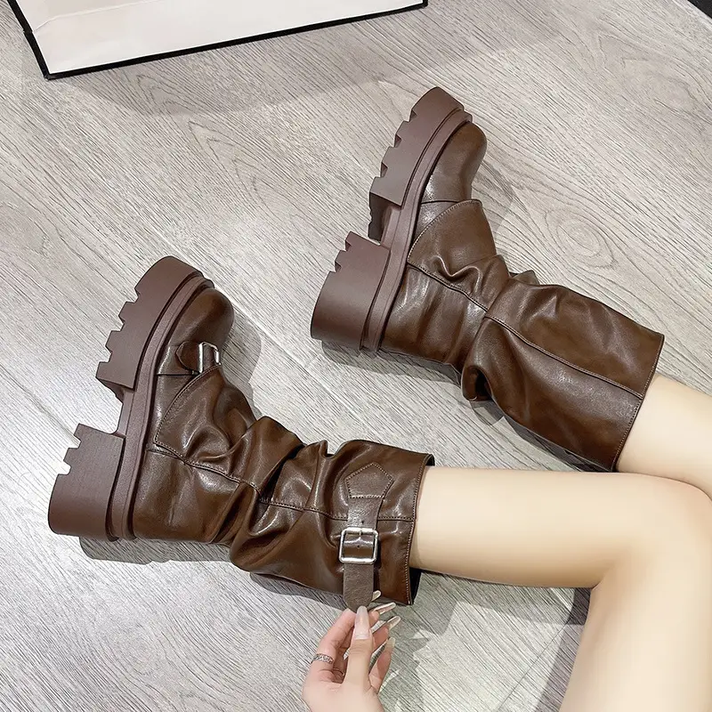 Brown Retro Miffin Boots Women's Thick Bottom Elevated 2025