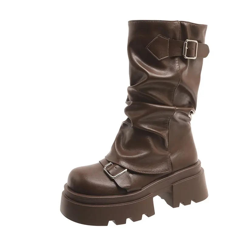 Brown Retro Miffin Boots Women's Thick Bottom Elevated 2025