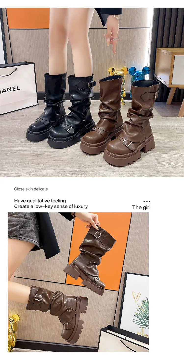 Brown Retro Miffin Boots Women's Thick Bottom Elevated 2025 — feature 10