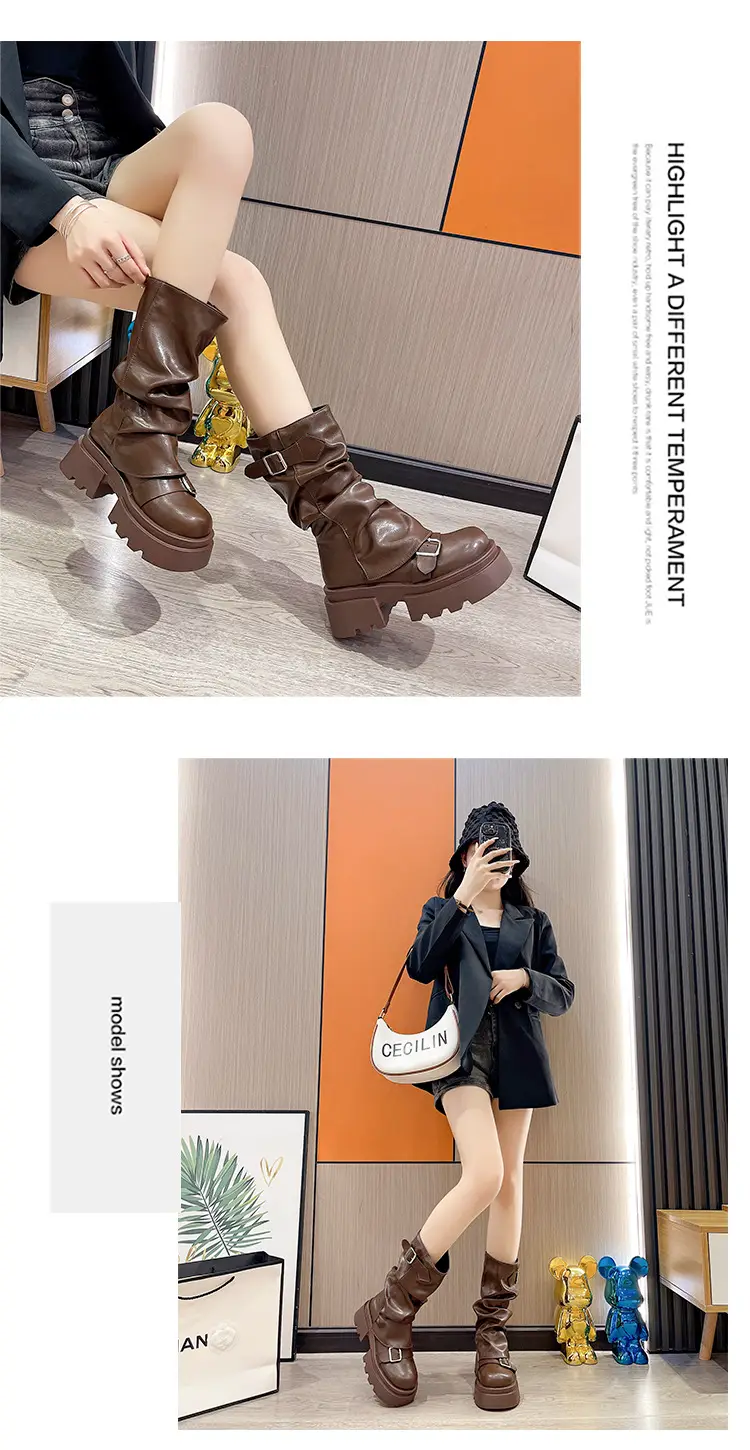 Brown Retro Miffin Boots Women's Thick Bottom Elevated 2025 — feature 11