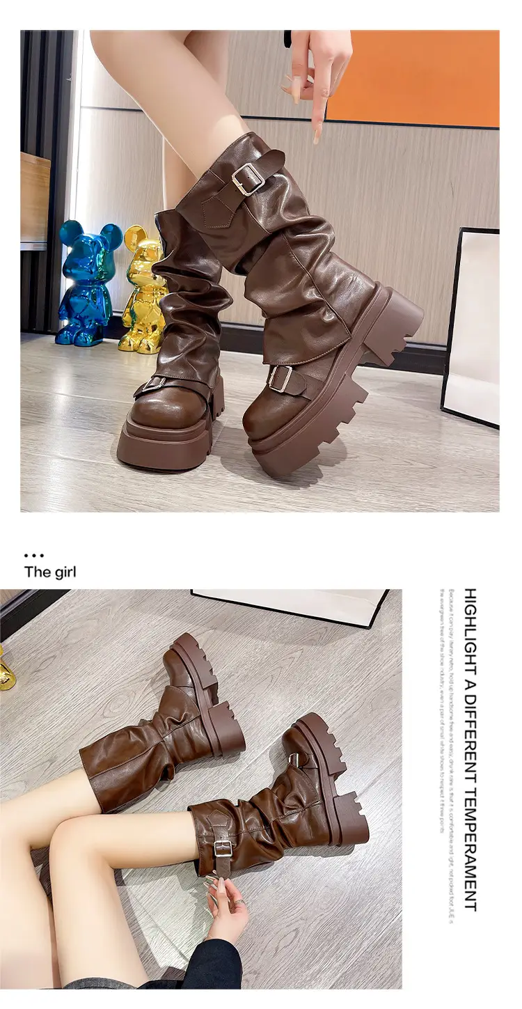 Brown Retro Miffin Boots Women's Thick Bottom Elevated 2025 — feature 13