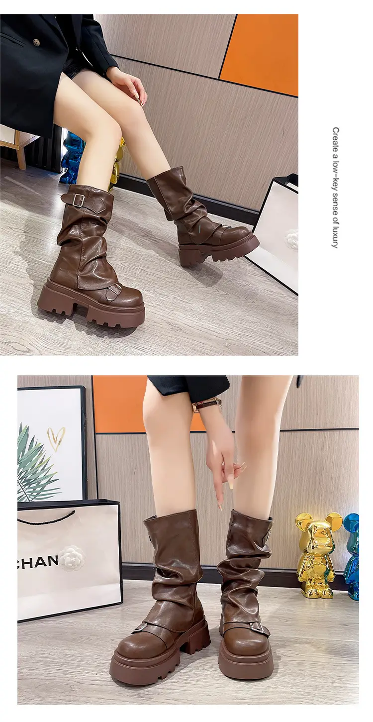 Brown Retro Miffin Boots Women's Thick Bottom Elevated 2025 — feature 15