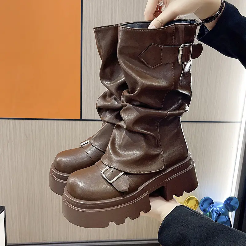 Brown Retro Miffin Boots Women's Thick Bottom Elevated 2025