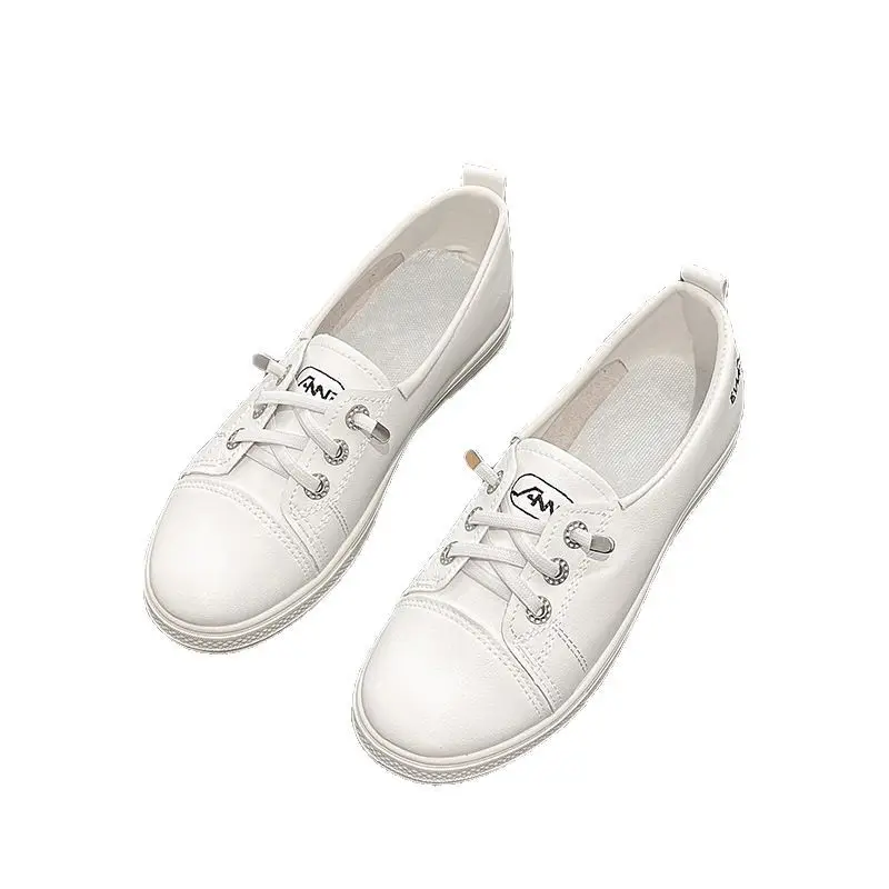 White Shoes Soft Leather Single-layer Shoes New 2025 Spring and Autumn Flat Women's Shoes Casual Shoes All-match Slip-on Lazy Sneakers