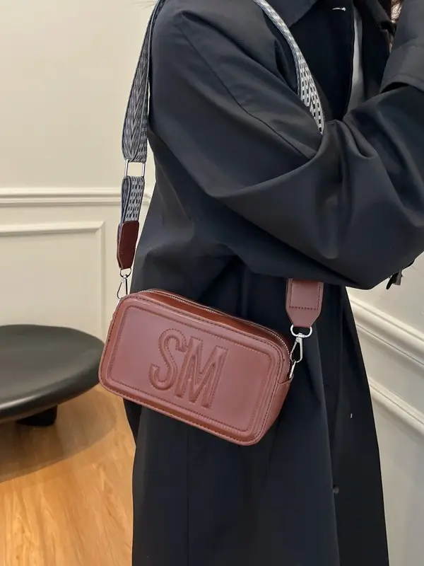 Red Lettered Women's Crossbody Bag with Wide Strap - Image 9