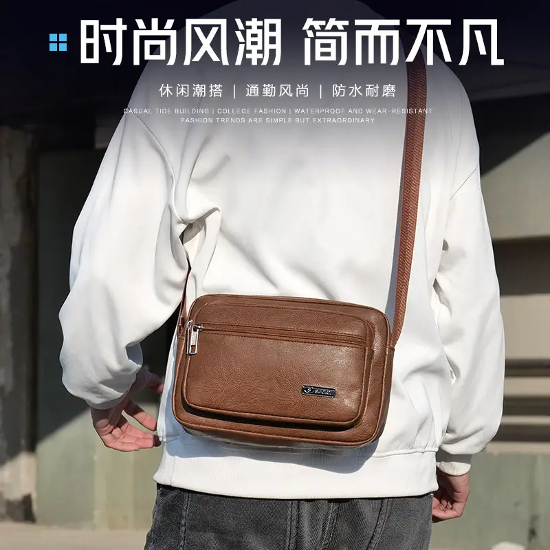 Men's 5-Layer PU Leather Shoulder Bag Black
