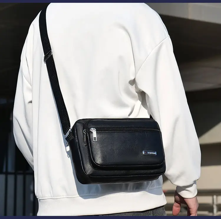 Men's 5-Layer PU Leather Shoulder Bag Black — feature 10