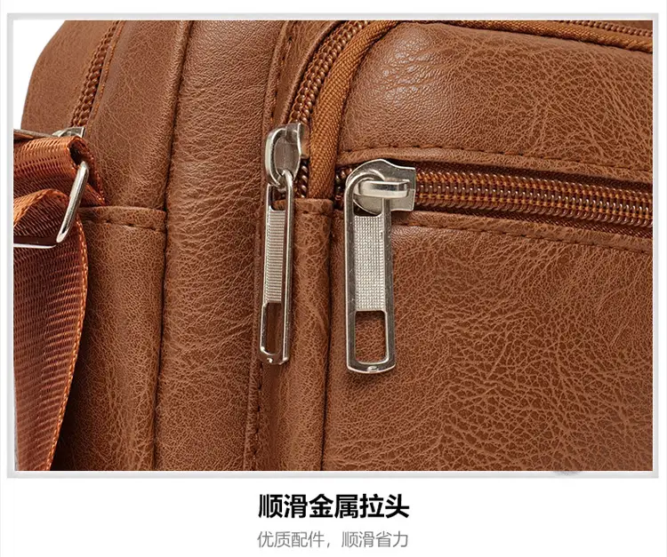 Men's 5-Layer PU Leather Shoulder Bag Black — feature 12
