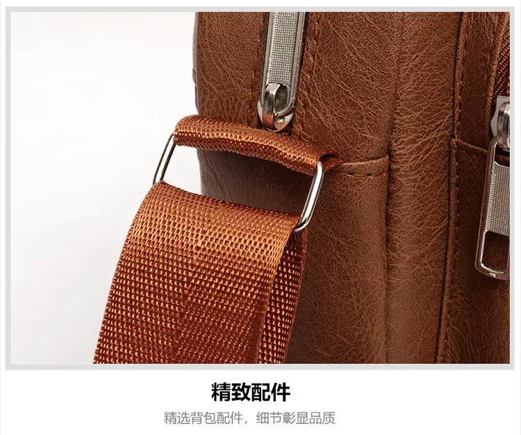 Men's 5-Layer PU Leather Shoulder Bag Black — feature 14