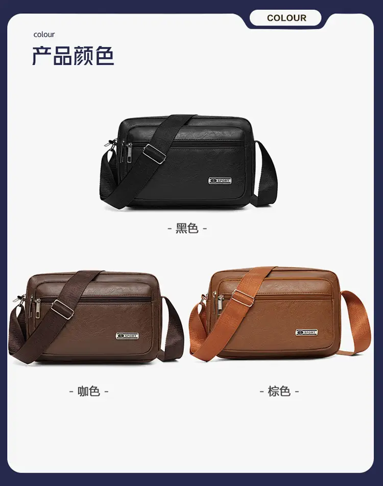 Men's 5-Layer PU Leather Shoulder Bag Black — feature 3