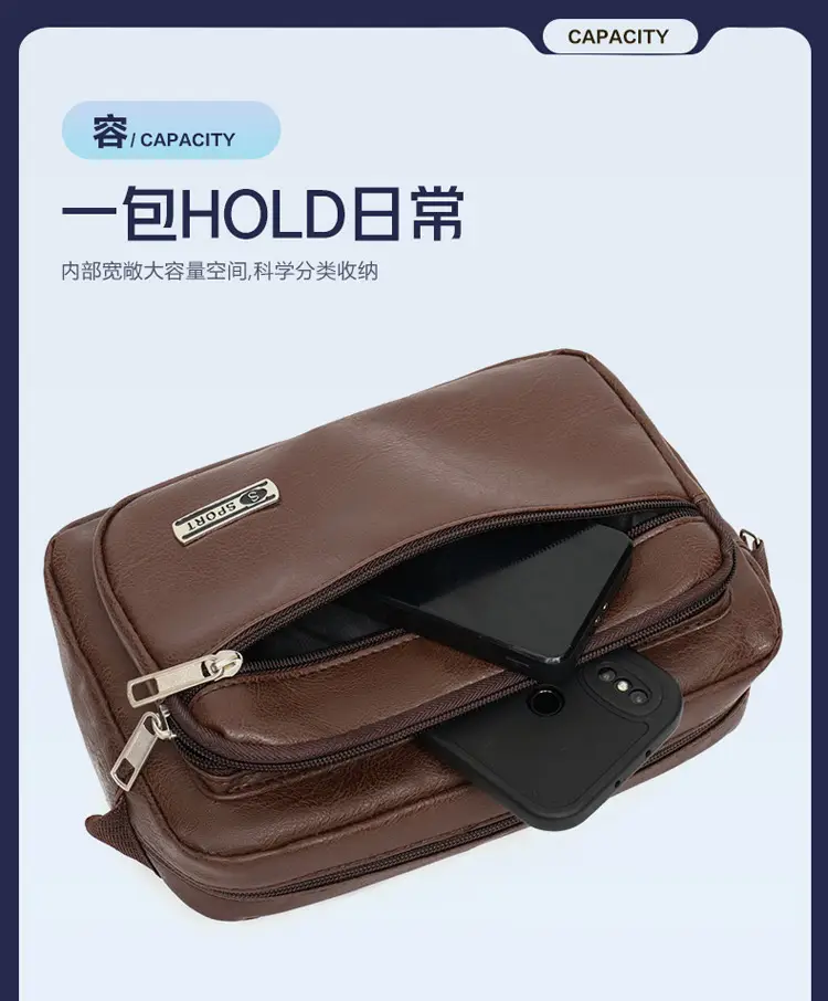 Men's 5-Layer PU Leather Shoulder Bag Black — feature 5