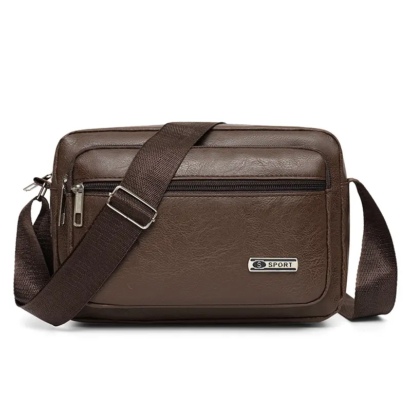 Men's 5-Layer PU Leather Shoulder Bag Black