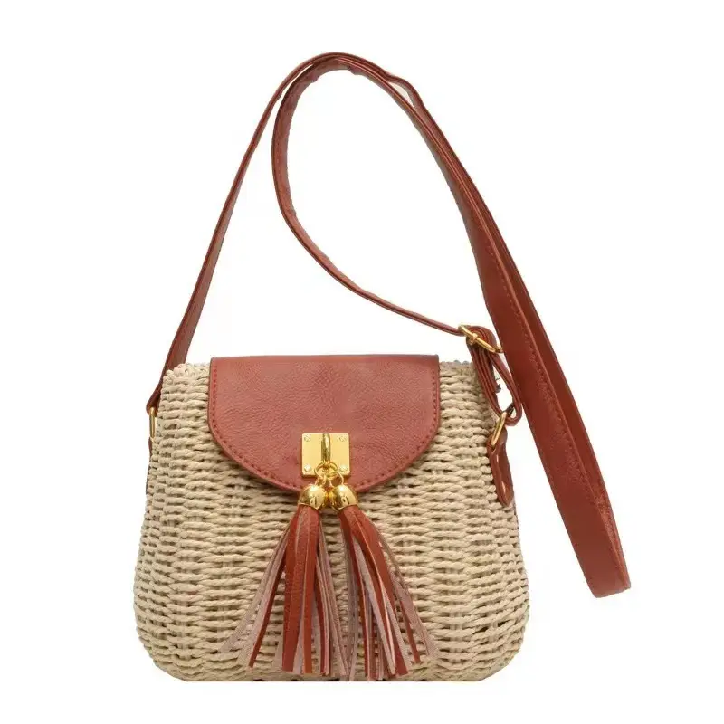 Women's Straw Tassel Crossbody Bag Brown