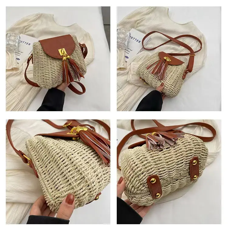 Women's Straw Tassel Crossbody Bag Brown — feature 12
