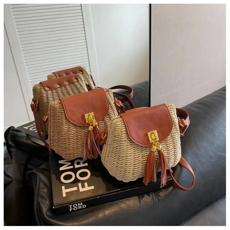 Women's Straw Tassel Crossbody Bag Brown — feature 14