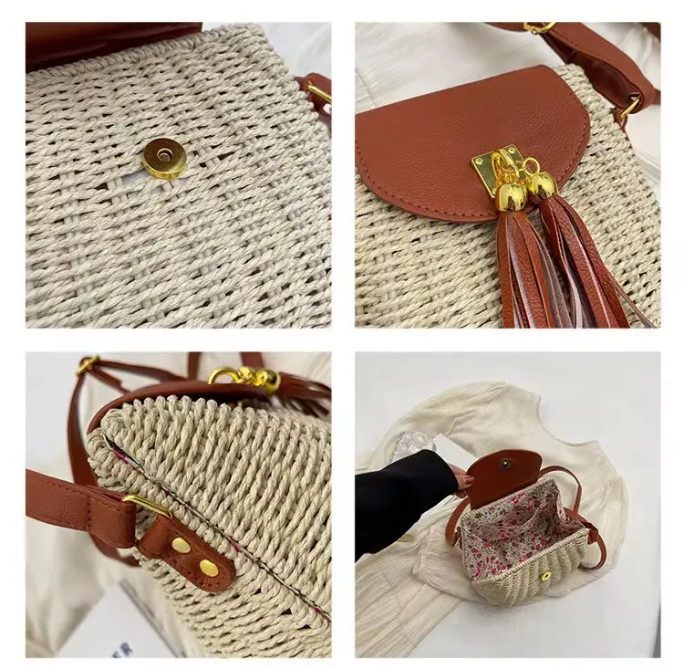 Women's Straw Tassel Crossbody Bag Brown — feature 6