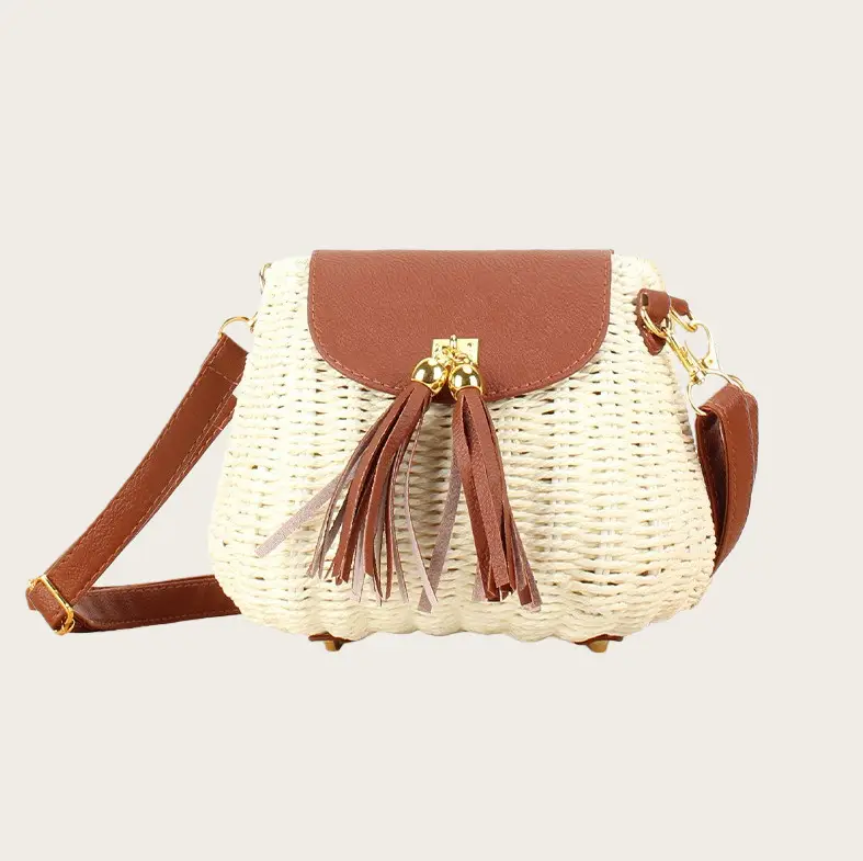 Women's Straw Tassel Crossbody Bag Brown
