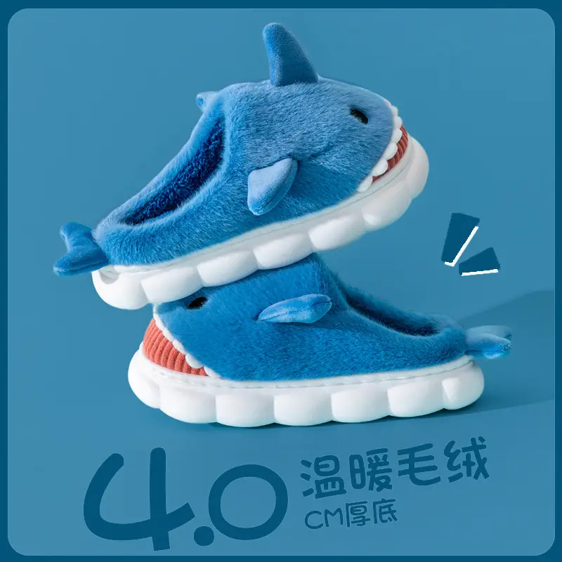 Men's Shark Cotton Winter Slippers Warm Non-Slip