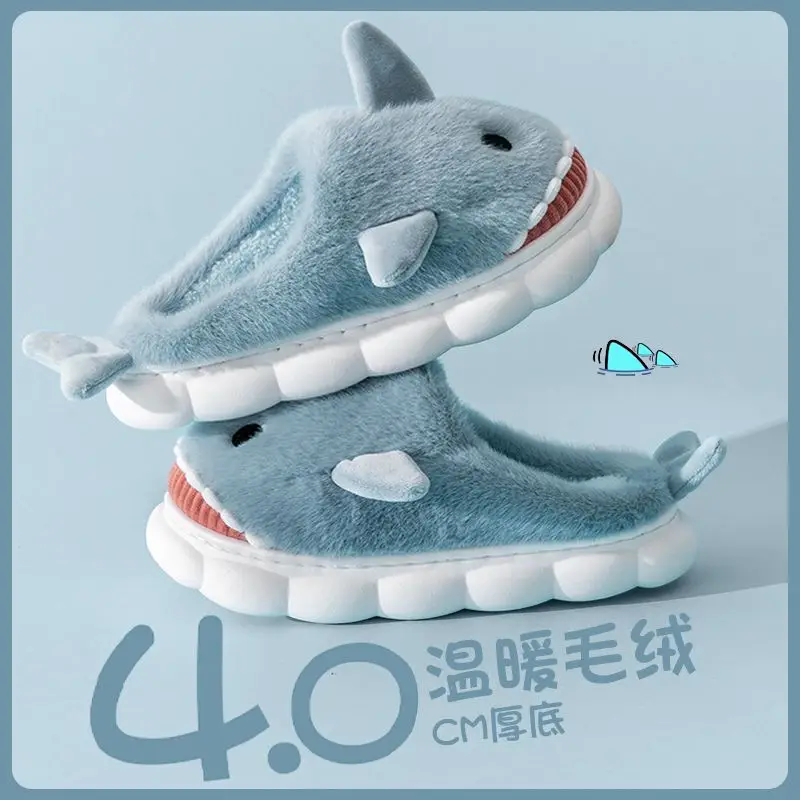 Men's Shark Cotton Winter Slippers Warm Non-Slip
