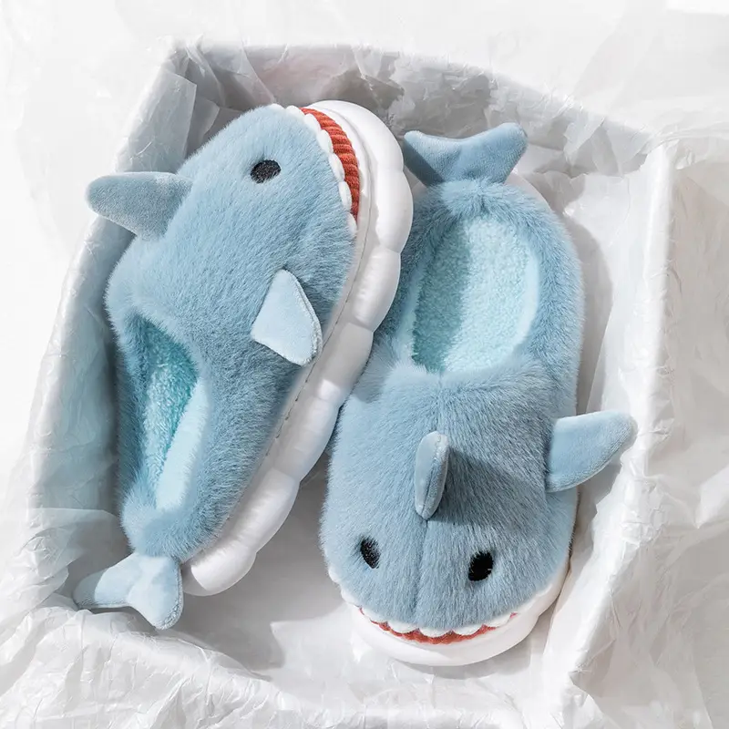 Men's Shark Cotton Winter Slippers Warm Non-Slip