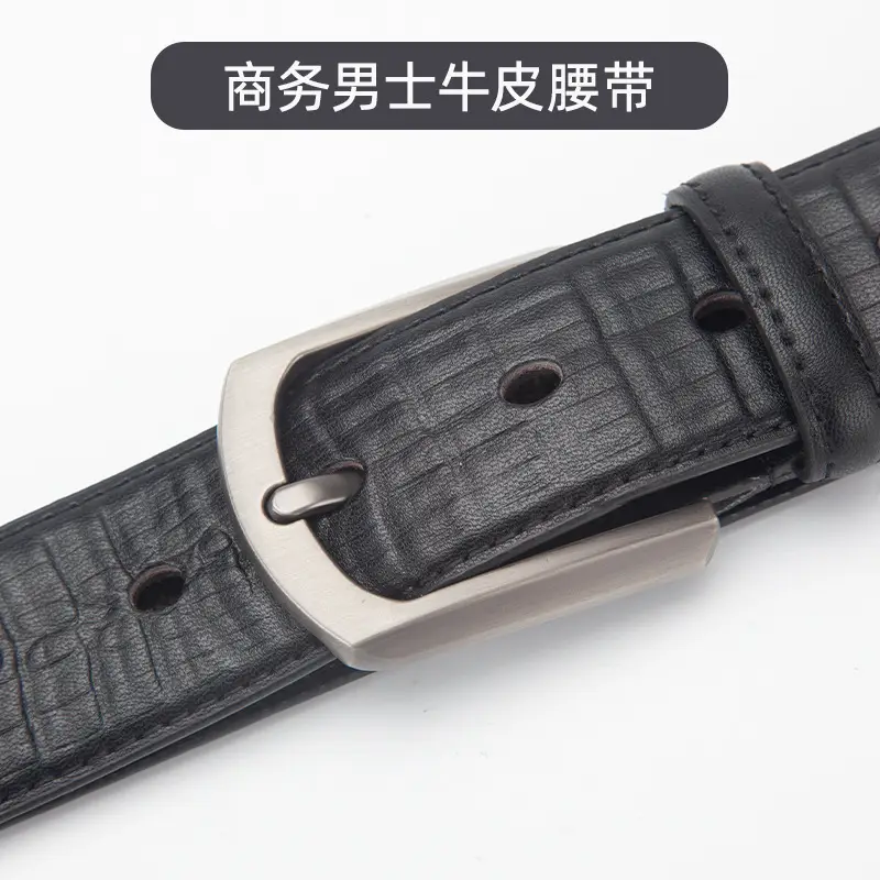 Men's Black Croc Leather Belt with Silver Buckle - Image 4