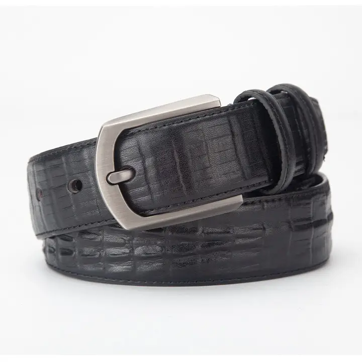 Men's Black Croc Leather Belt with Silver Buckle - Image 5