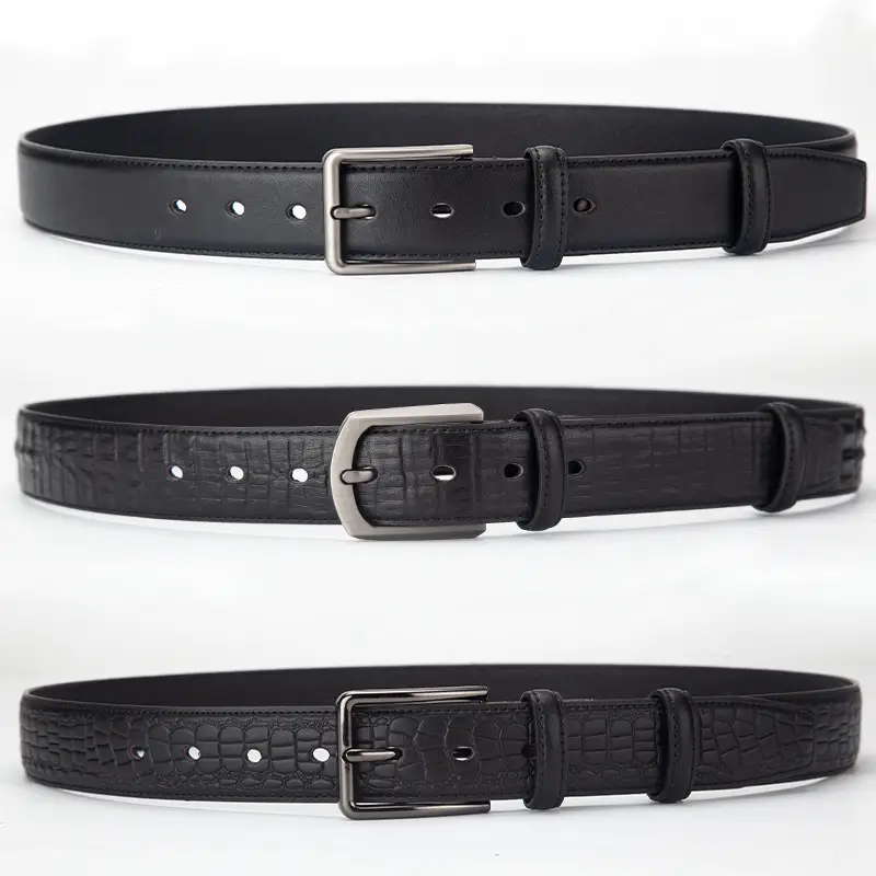 Men's Black Croc Leather Belt with Silver Buckle - Image 6