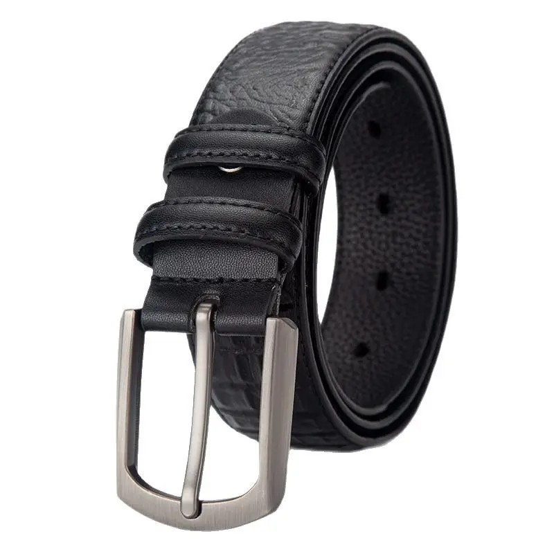 Men's Black Croc Leather Belt with Silver Buckle - Image 7