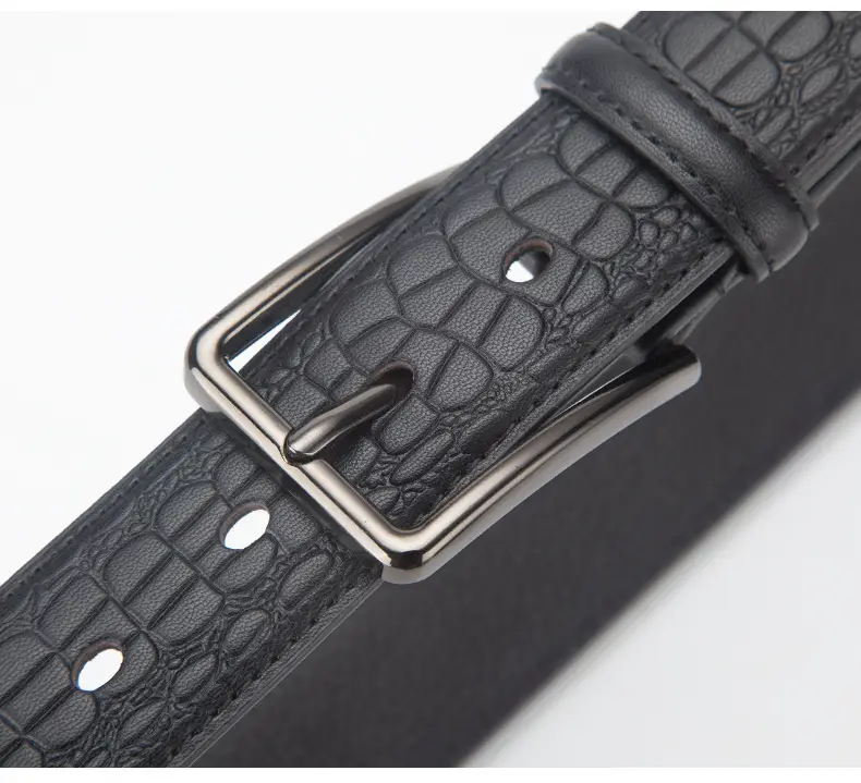 Men's Black Croc Leather Belt with Silver Buckle — feature 18