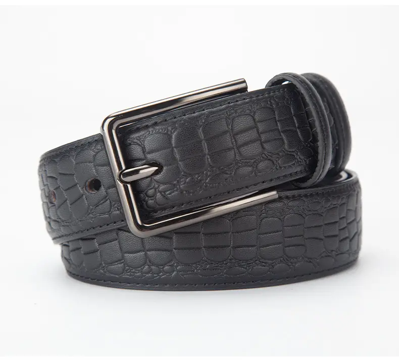 Men's Black Croc Leather Belt with Silver Buckle — feature 19