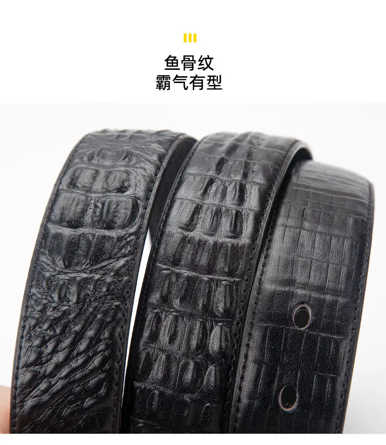 Men's Black Croc Leather Belt with Silver Buckle — feature 6