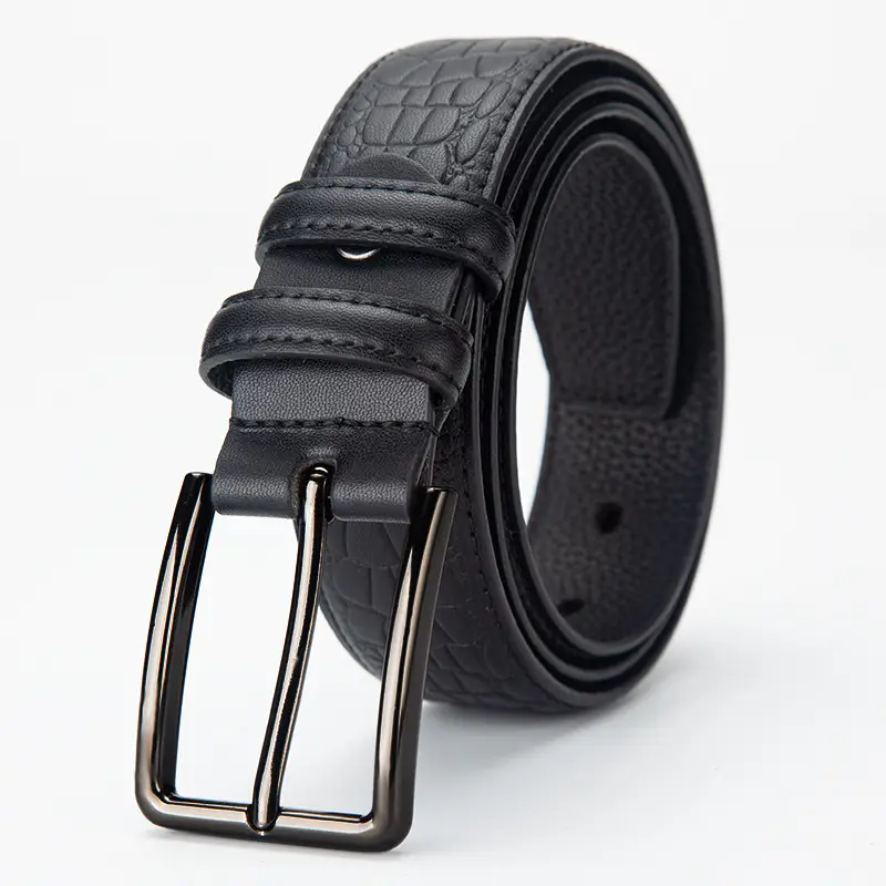 Men's Black Croc Leather Belt with Silver Buckle - Image 3