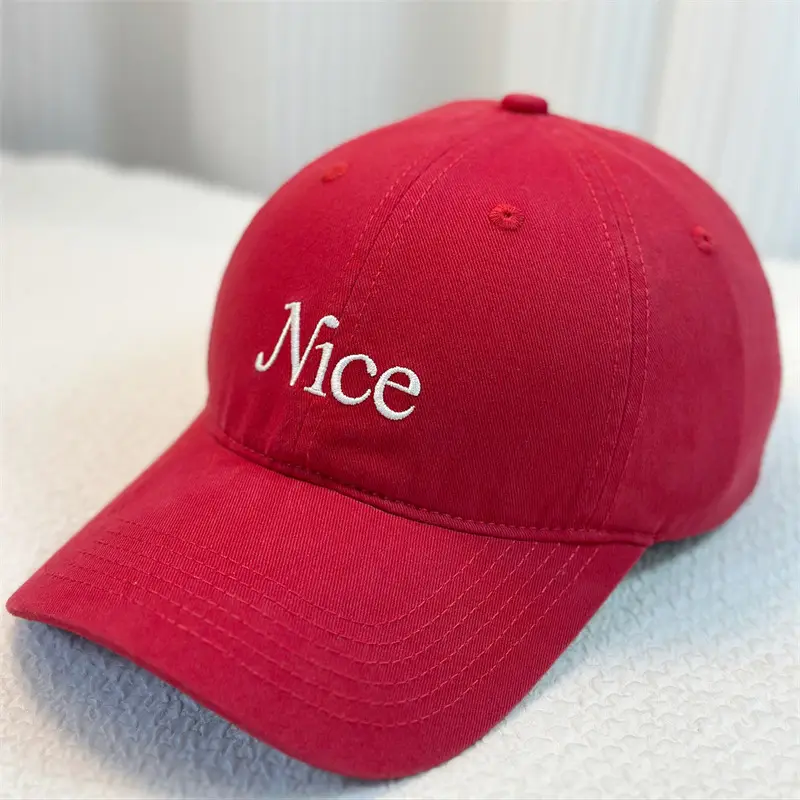 Red Embroidered Baseball Cap with "Nice" Text - Image 4