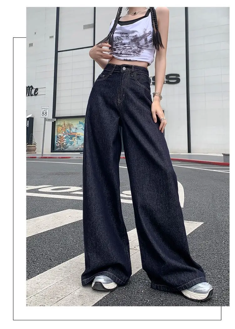 Women Wide-leg Denim Pants Dark Blue 2025 — feature 11