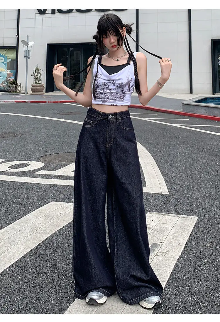 Women Wide-leg Denim Pants Dark Blue 2025 — feature 12