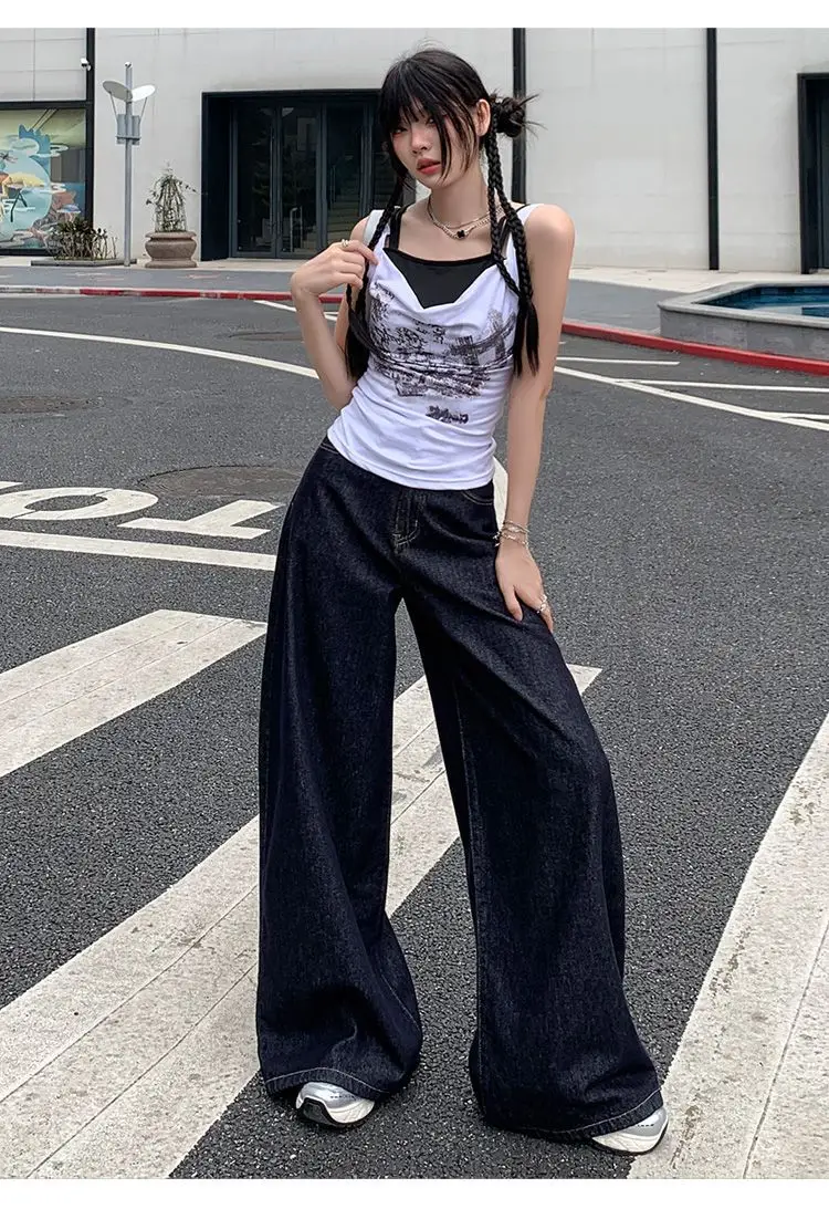 Women Wide-leg Denim Pants Dark Blue 2025 — feature 13