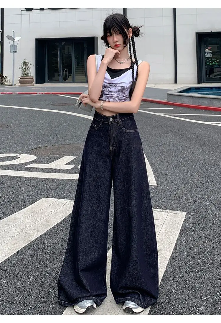 Women Wide-leg Denim Pants Dark Blue 2025 — feature 14