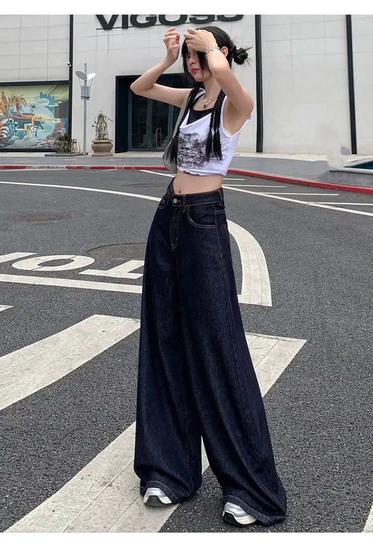 Women Wide-leg Denim Pants Dark Blue 2025 — feature 15