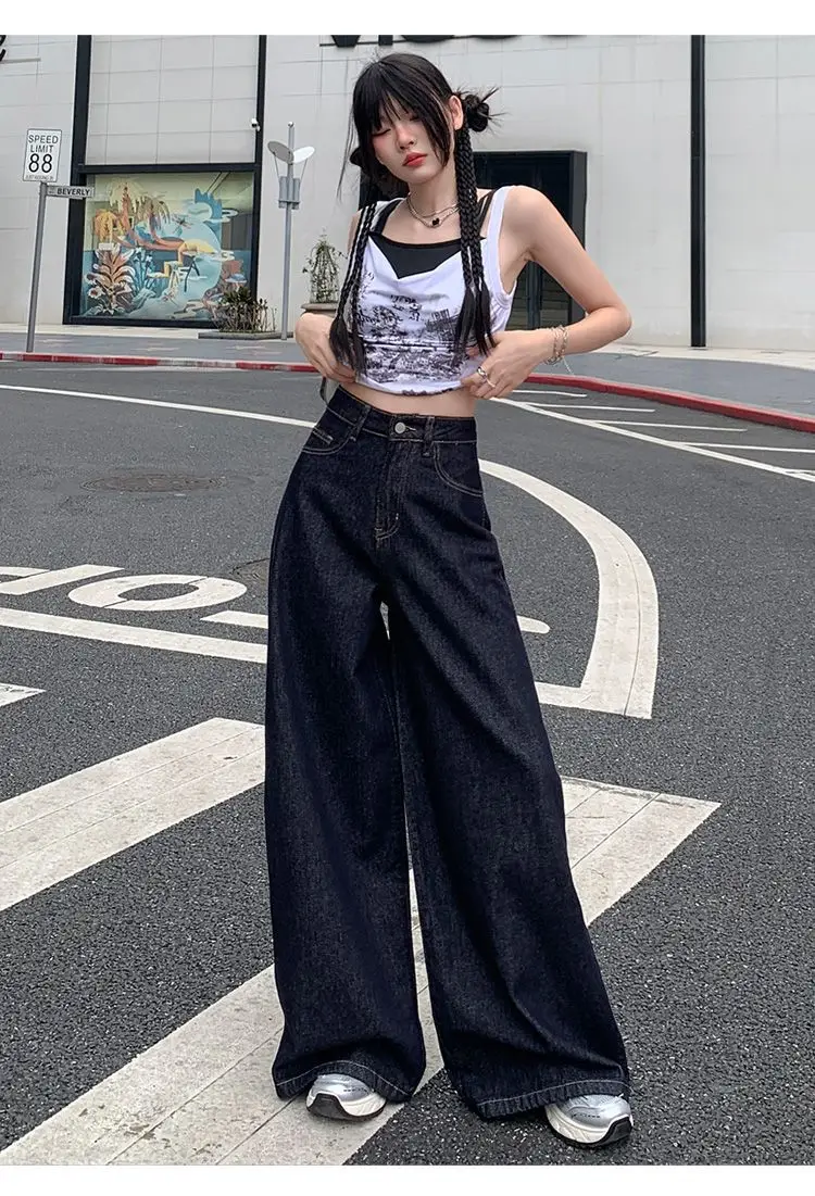 Women Wide-leg Denim Pants Dark Blue 2025 — feature 16