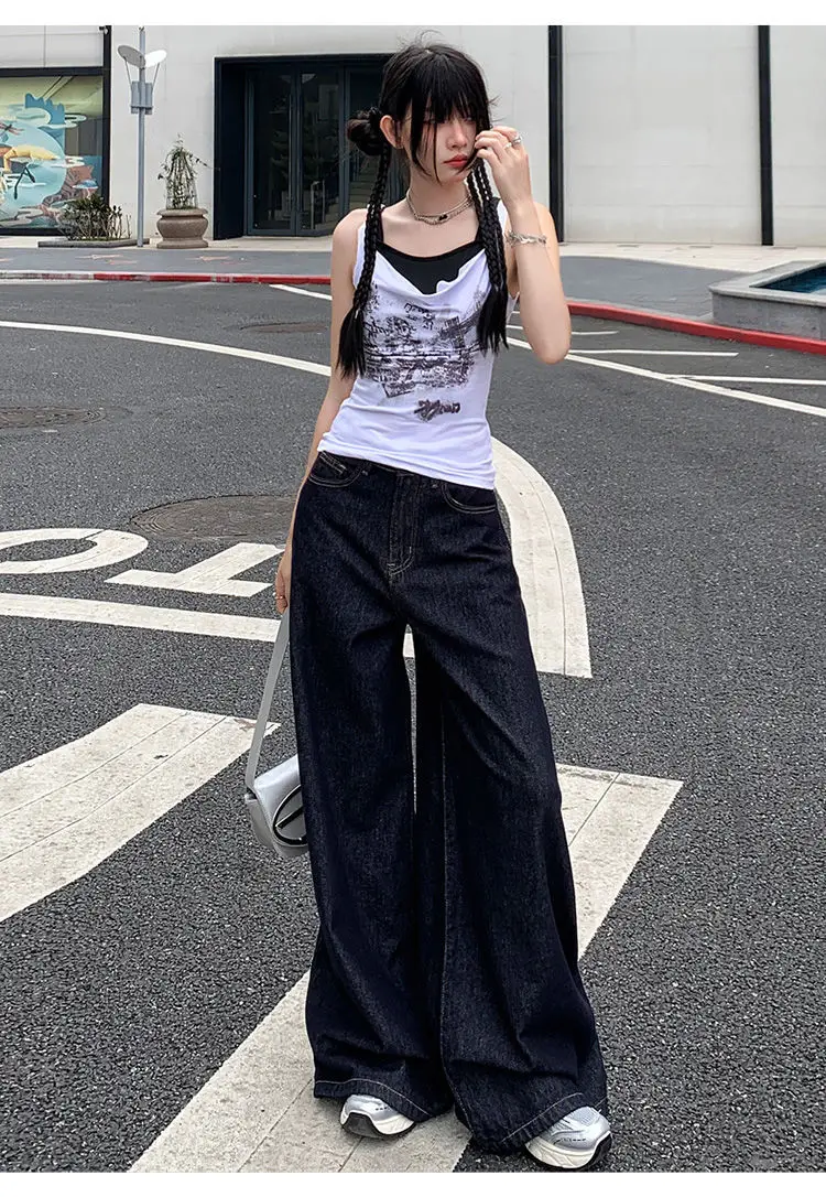 Women Wide-leg Denim Pants Dark Blue 2025 — feature 17
