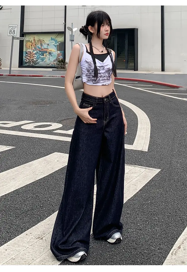 Women Wide-leg Denim Pants Dark Blue 2025 — feature 18