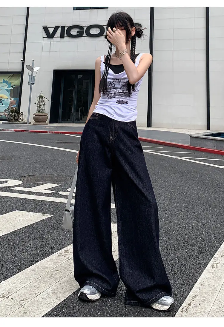 Women Wide-leg Denim Pants Dark Blue 2025 — feature 19
