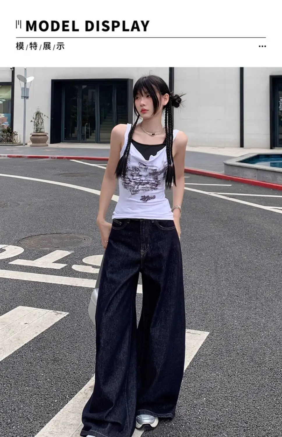 Women Wide-leg Denim Pants Dark Blue 2025 — feature 9