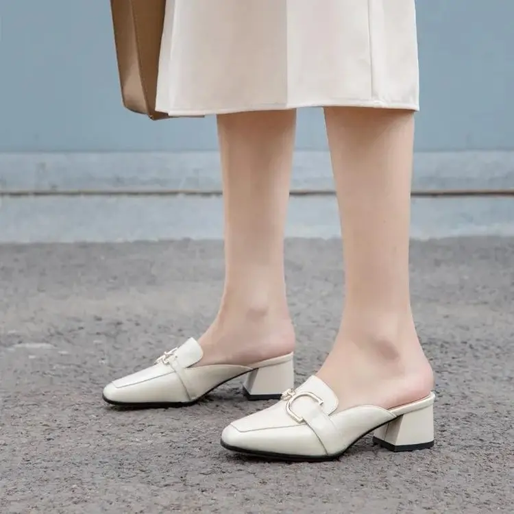 Baotou Half Slippers Women's Summer Outfit 2025 Summer New Fashionable All-match Half-support Thick Heel Single-layer Shoes Cyber Popular Lazy Shoes - Image 4