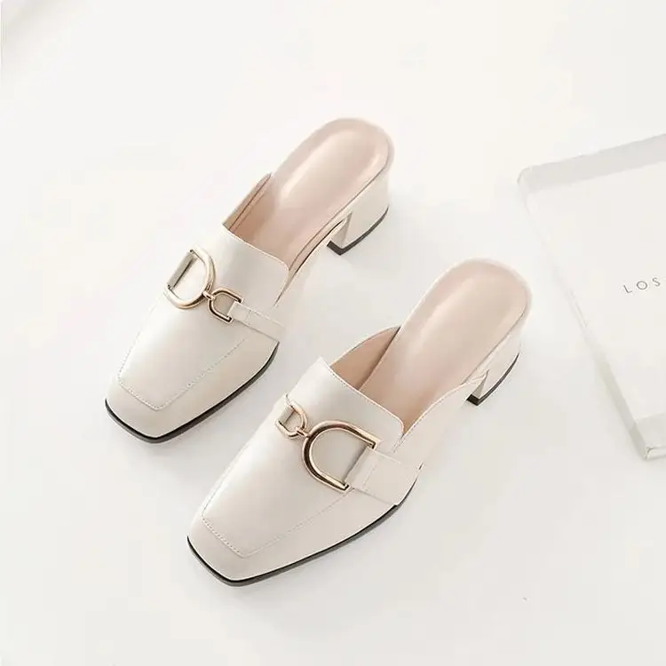 Baotou Half Slippers Women's Summer Outfit 2025 Summer New Fashionable All-match Half-support Thick Heel Single-layer Shoes Cyber Popular Lazy Shoes - Image 5