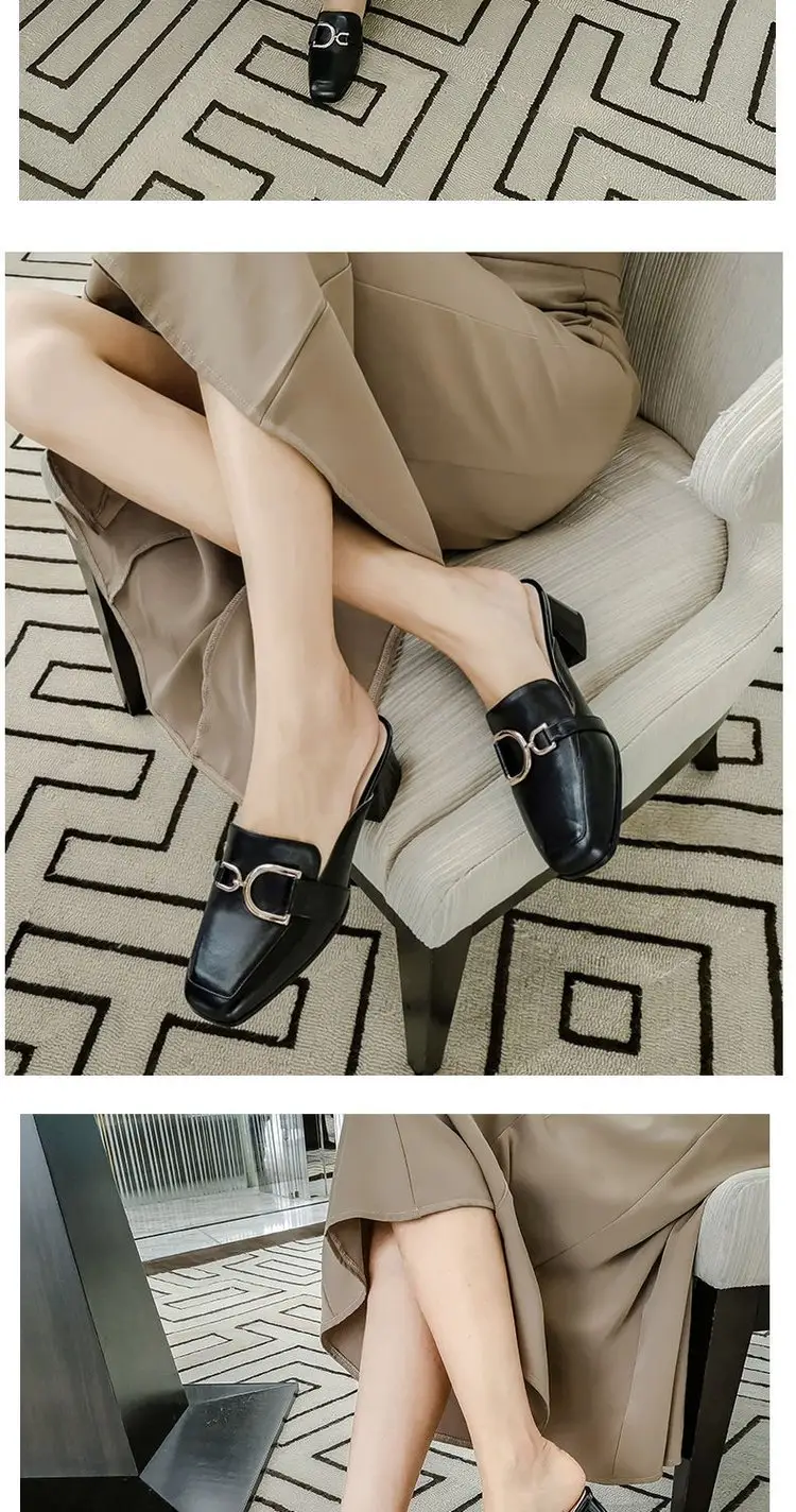 Baotou Half Slippers Women's Summer Outfit 2025 Summer New Fashionable All-match Half-support Thick Heel Single-layer Shoes Cyber Popular Lazy Shoes — feature 11